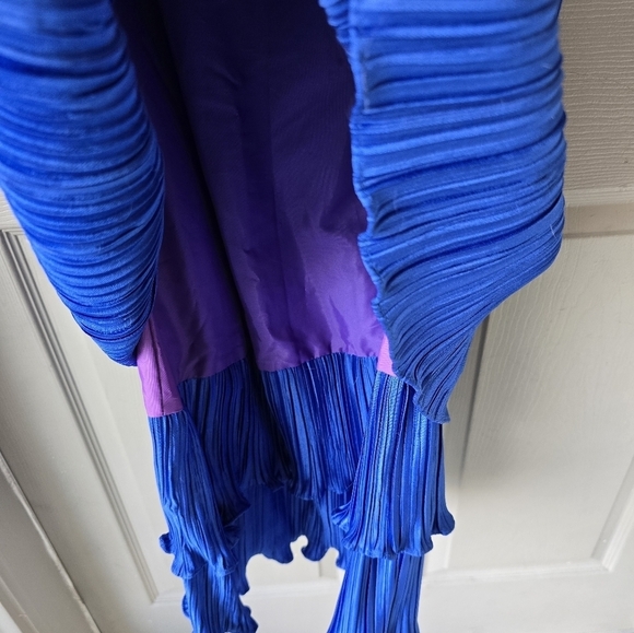 VTG 80s Michael Marcella Beaded Crinckle  Dress 4 Women Blue Y2k USA Layered - Picture 4 of 16